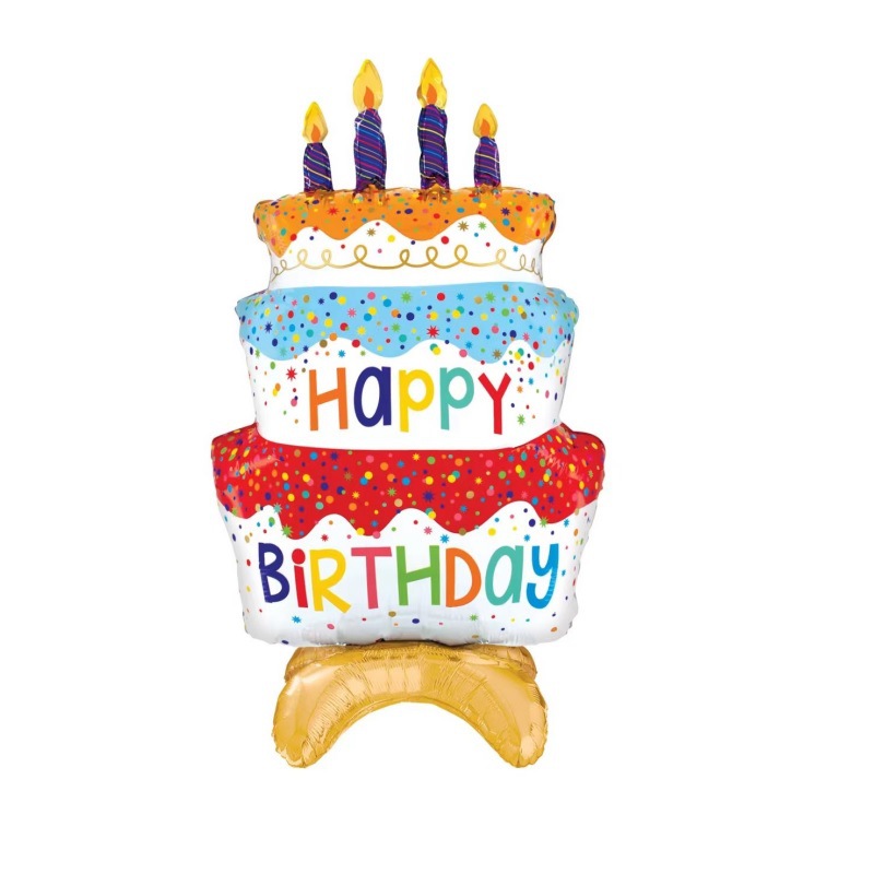 新品彩色蜡烛三层蛋糕气球儿童生日派对装饰布置YAY蛋糕铝箔气球