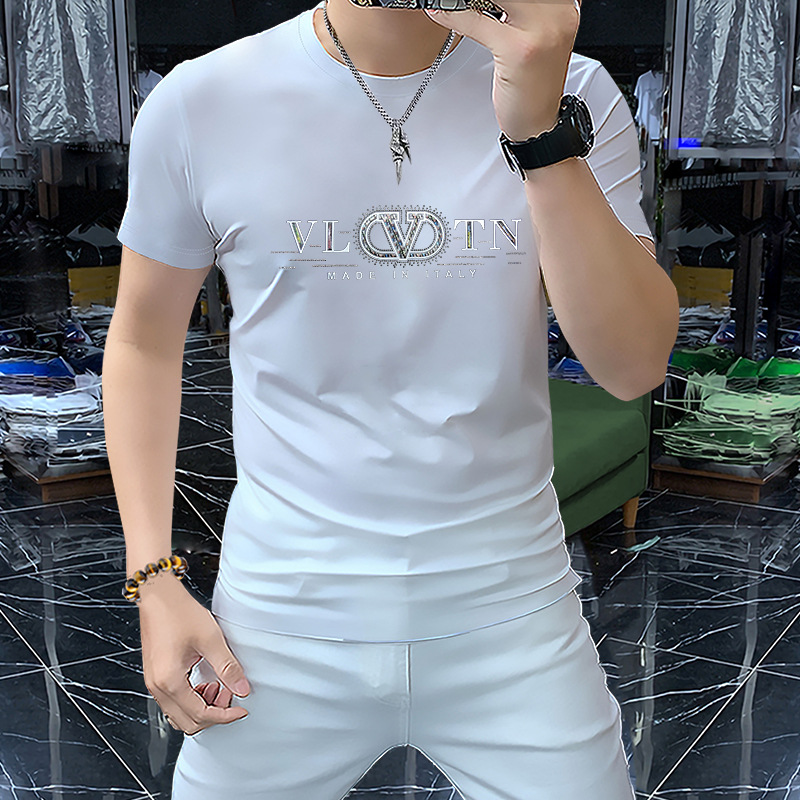 2024 New men's short-sleeved T-shirt, round-neck shirt, comfortable, breathable, trendy European half-sleeved summer top, mercerized cotton details Picture
