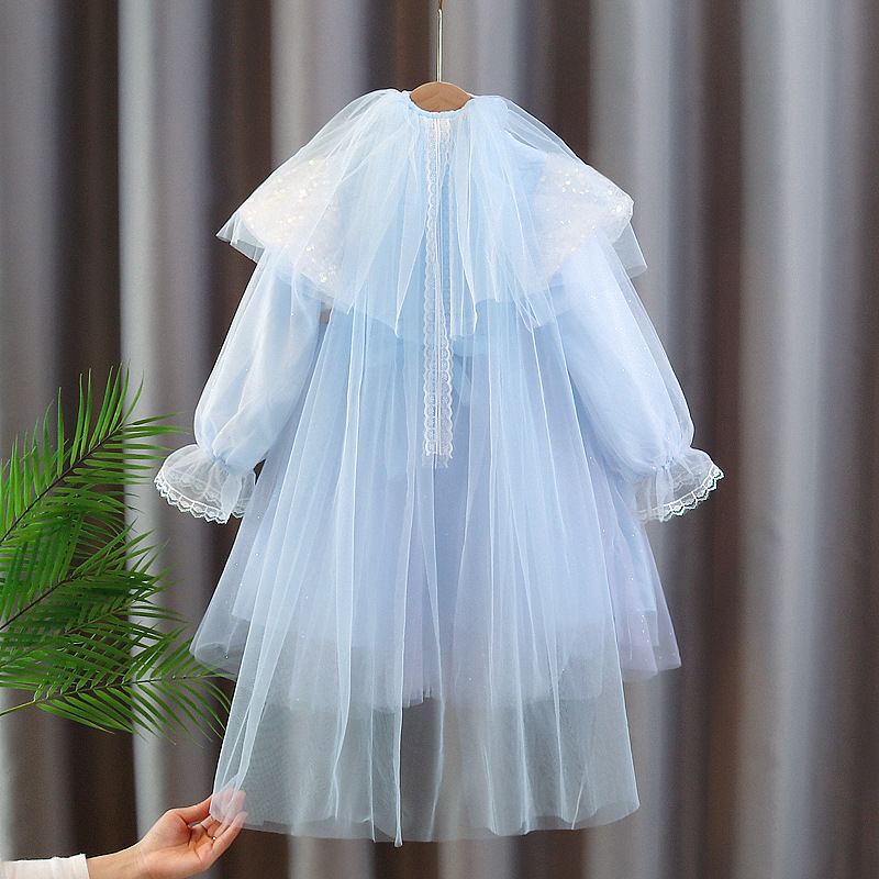 Wholesale of children's clothing for foreign trade, girls' Elsa princess dress, baby stylish dress, Korean-style children's dress with a veil included Specification image