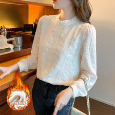 22秋季新款韩版修身显瘦时尚加绒加厚保暖气质百搭蕾丝衬衫上衣女