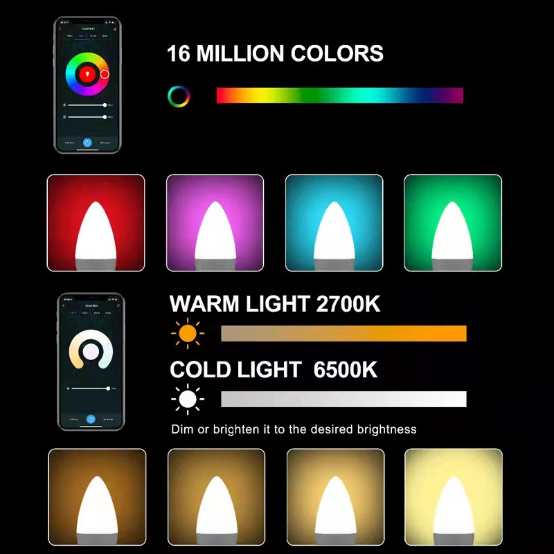 Smart Graffiti wifi Candle light E14 Smart APP remote control LED bulbs full figure