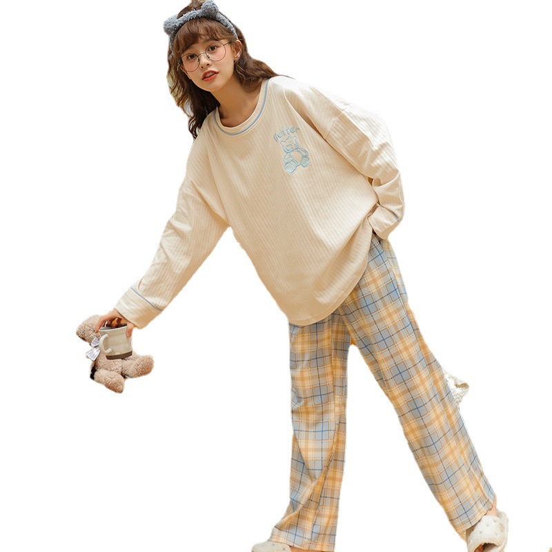 Pajamas for women Spring and autumn long-sleeved cotton set 2022 new student ins style loose home wear for autumn and winter Item Picture