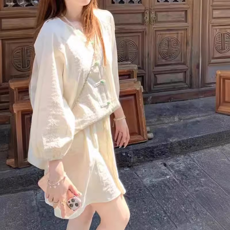 金禾 【春水煎茶】新中式国风套装气质高档提花衬衫半裙图
