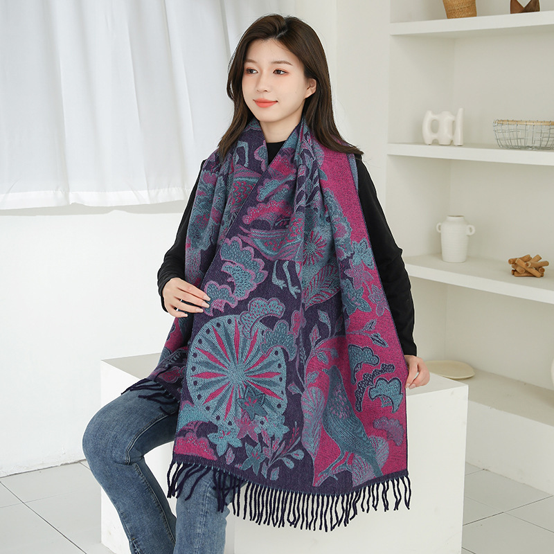 Imitation Cashmere Scarf Shawl Senior Sense Jacquard Scarf Female Autumn Winter Warm New National Wind Shawl Outside With Decoration Specification drawing