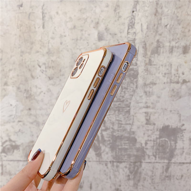 Heart-shaped electroplated phone case for iPhone15Promax and anti-drop laser-engraved protective case for Apple 14Pro Application Scenario