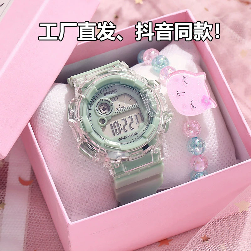 跨境多功能电子手表ins高颜值初高中生男女运动夜光儿童学生手表