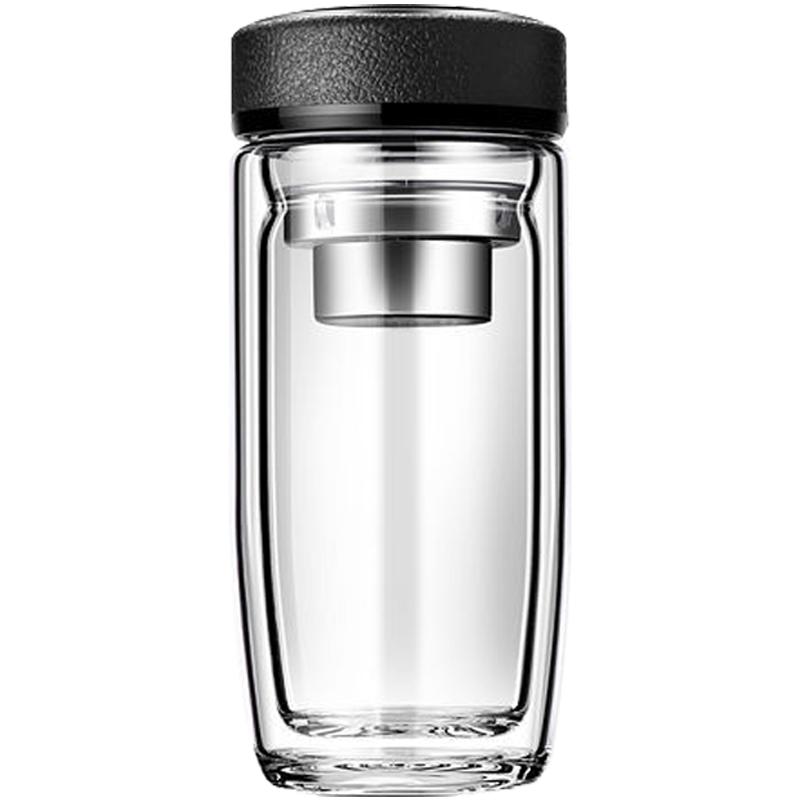 Thickened double-layer glass cups, large-capacity tea-water separation cups, business tea brewing cups, car-mounted goose egg cups, gift printed words Item Picture