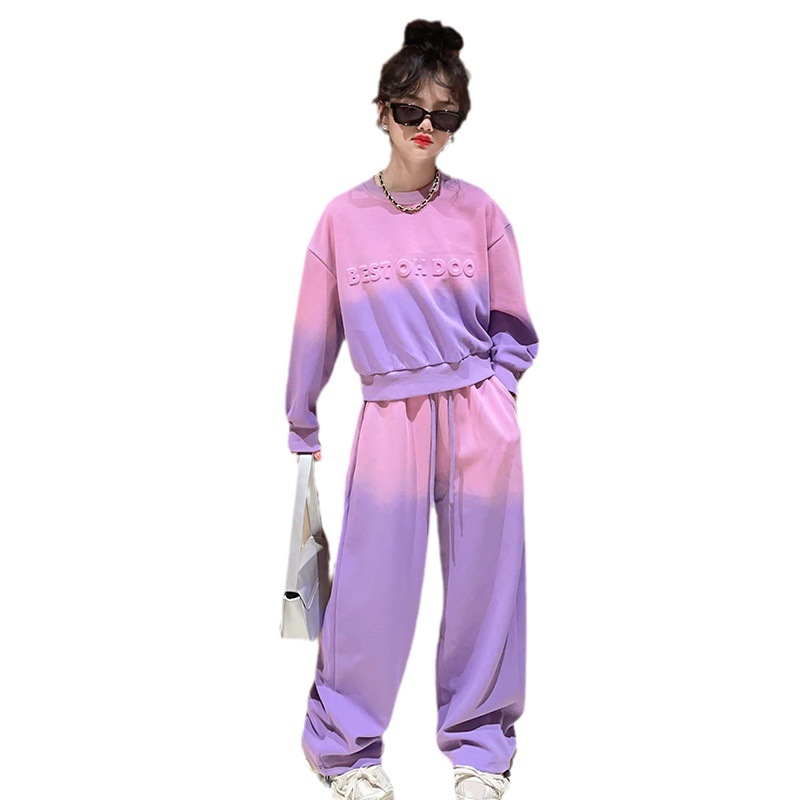 Girls' sportswear spring collection 2024 new style Children's hoodie wide-leg pants two-piece set Boys' jazz dance trendy outfit Item Picture