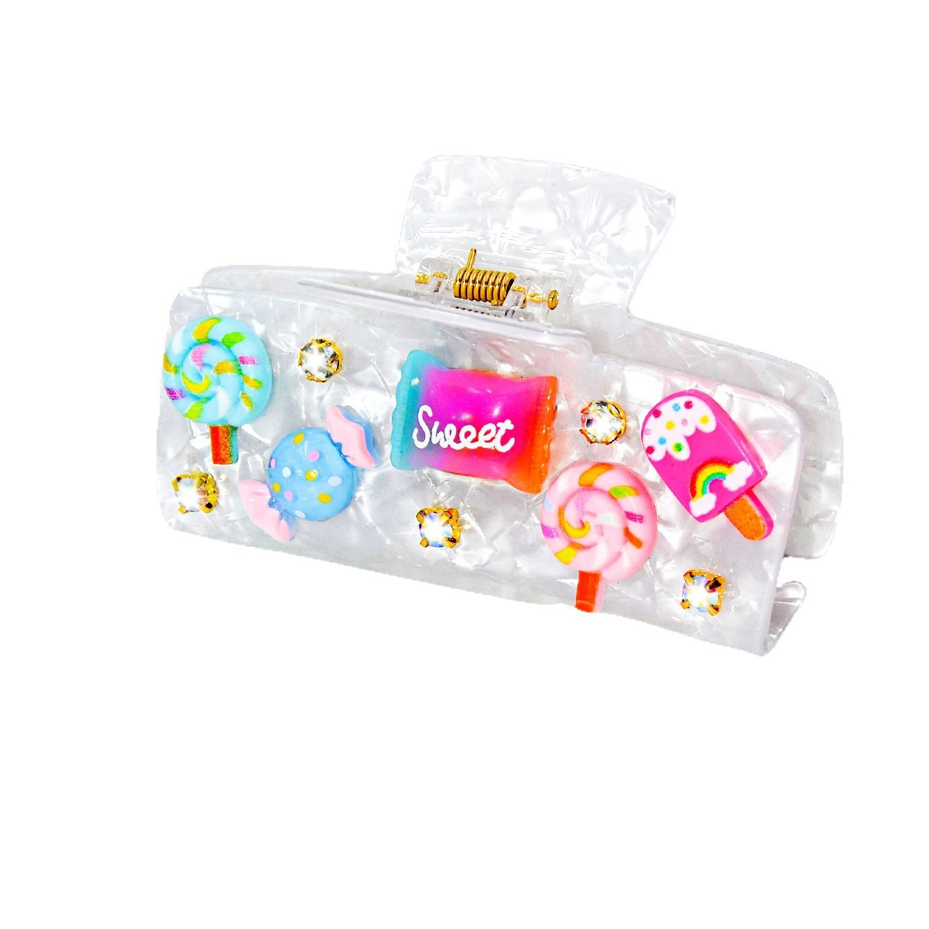 Qiwei Accessories' exclusive cross-border new marble-patterned acrylic scratch-and-stick candy accessory, diamond sweet large hairpin, cute and versatile Item Picture