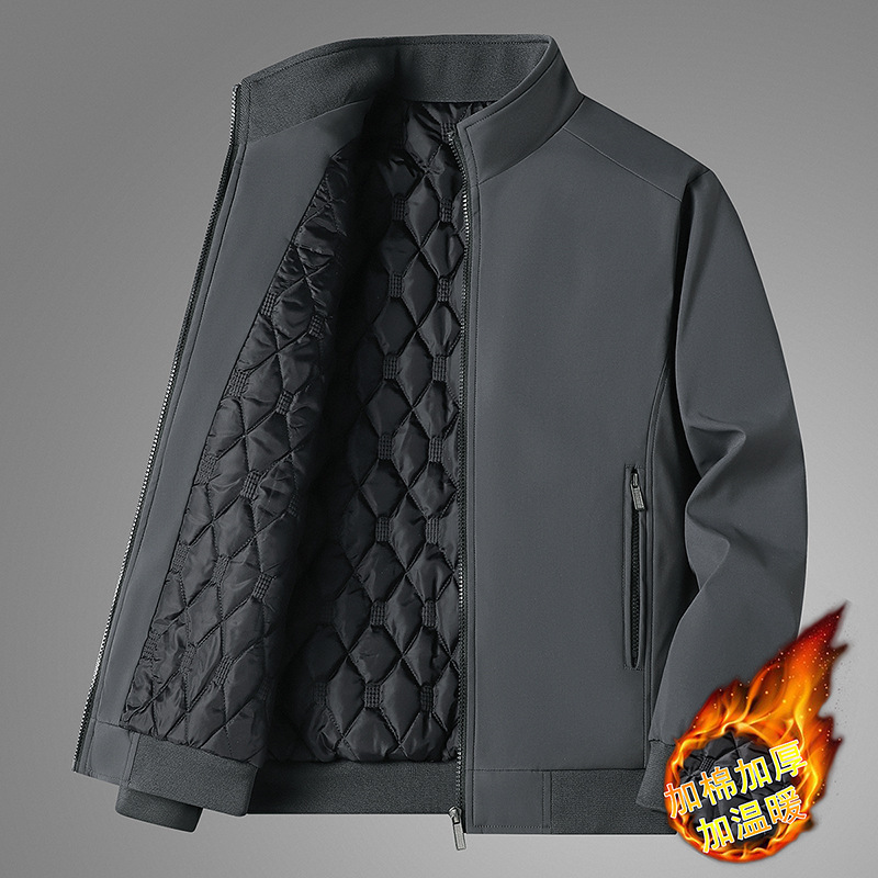 Middle-Aged Plus Fleece Plus Cotton Jacket For Male Dad With Large Size Loose And Thick Standing Collar Coat Fashion Casual Men's Coat Specification drawing