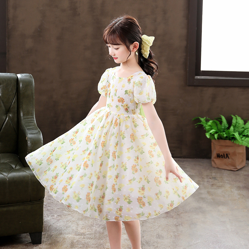 Summer Children's Dress Girls' Summer Dress 2022 New Pink Floral Dress 2022 New Girls' Big Boys' Dress Specification drawing