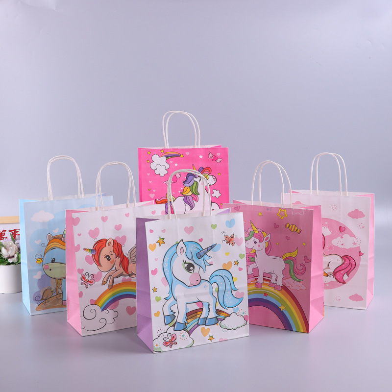 批发卡通独角兽牛皮纸袋节日儿童糖果玩具礼物广告礼品包装手提袋