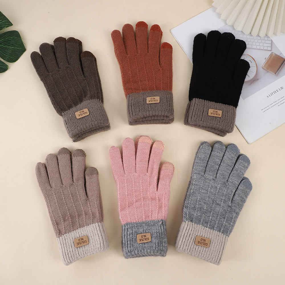 韩版冬季保暖毛线防风成人加绒加厚五指触屏针织防寒骑车户外手套