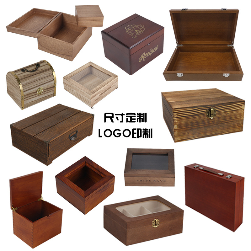 Customized rectangular solid wood gift box with lock, pull-out wooden box, cross-border packaging box, household bamboo and wood storage wooden box details Picture