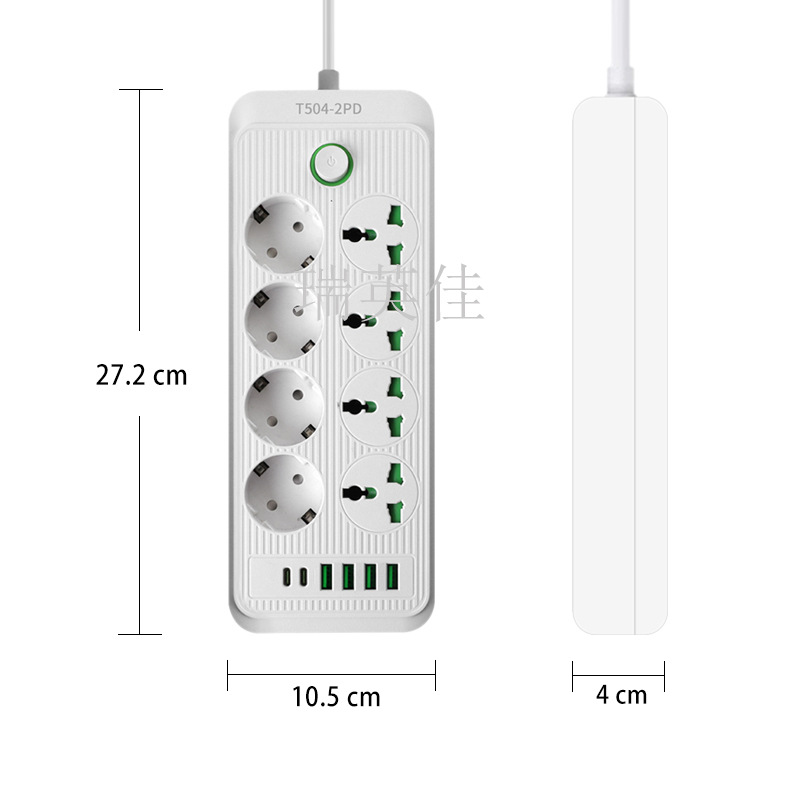 European German standard power strip, USB charging socket for Turkey and Egypt, cross-border export extension cable, power strip, anti-electric shock details Picture