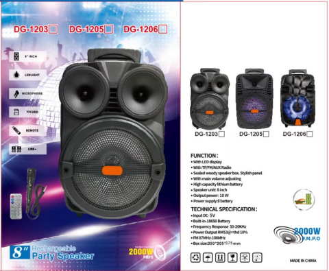 2023 New model Bluetooth Speaker DG-120 5.8-inch portable outdoor square dance speaker with light and high-power outlet Specification image