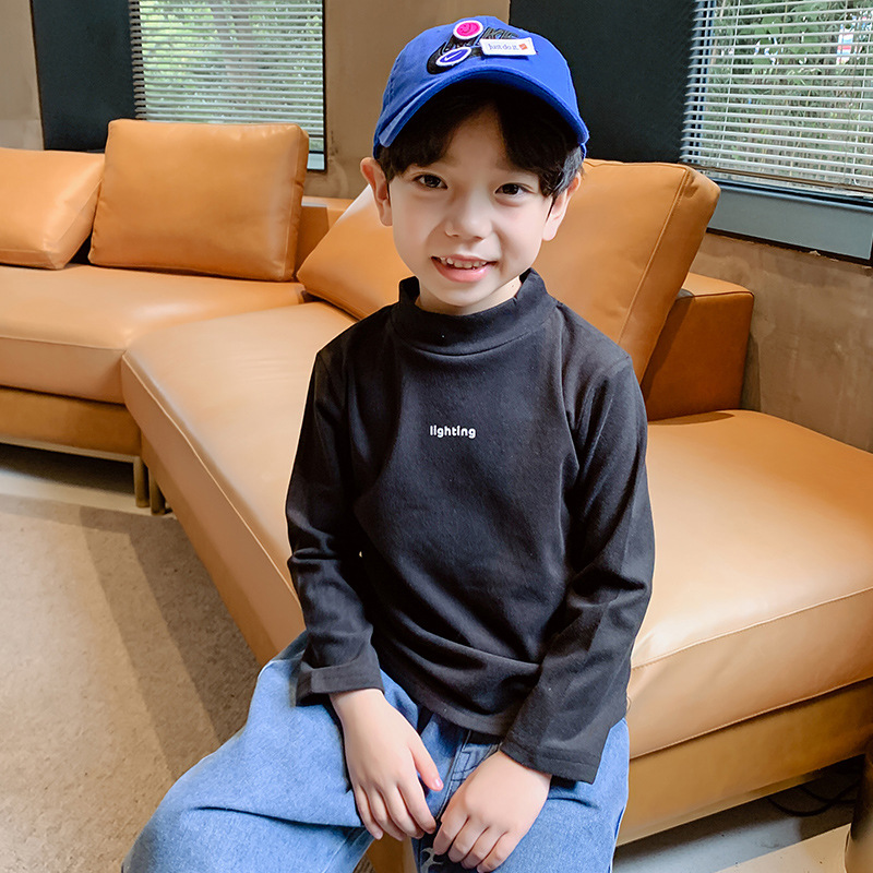 Boys' semi-high-necked fleece base shirt, children's clothing, autumn and winter autumn clothes, long-sleeved T-shirt for older children, with a winter T-shirt worn inside Application Scenario