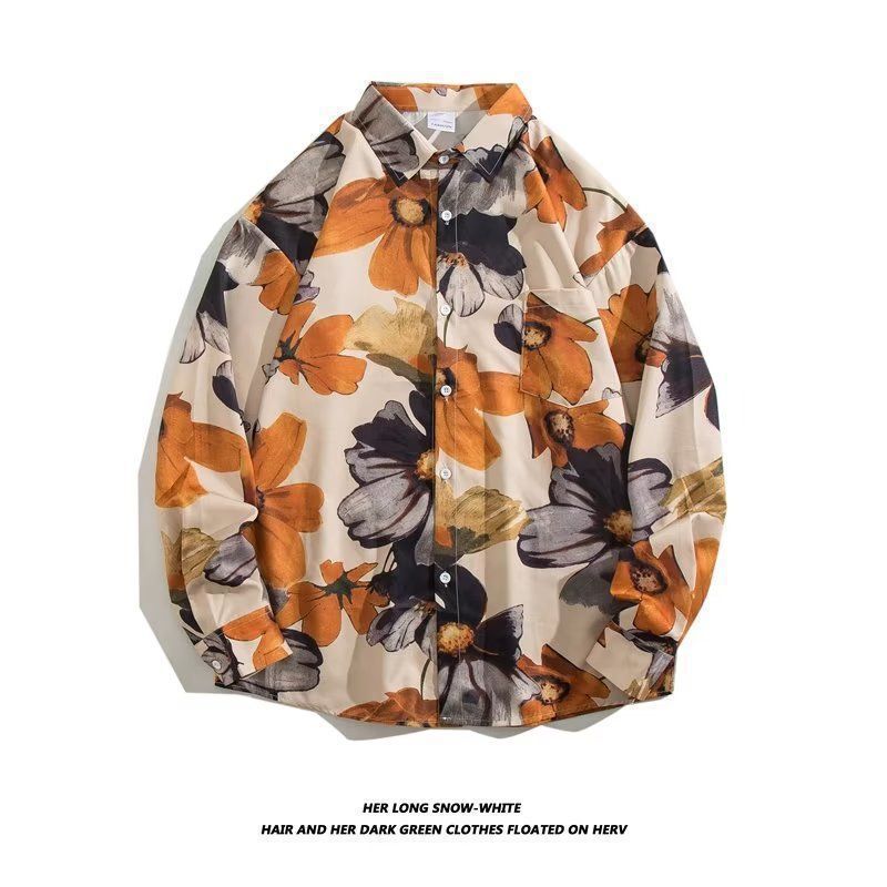 2023 Summer New European and American trend cross-border trade fashion casual digital printed men's long-sleeved shirt shirt details Picture