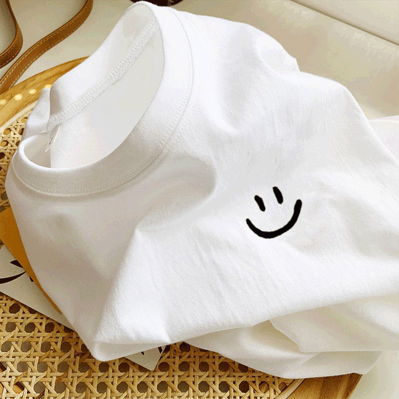 Pure cotton trimmed white T-shirt for women, short-sleeved summer Korean-style round-neck loose base layer T-shirt, half-sleeved top, ins Application Scenario