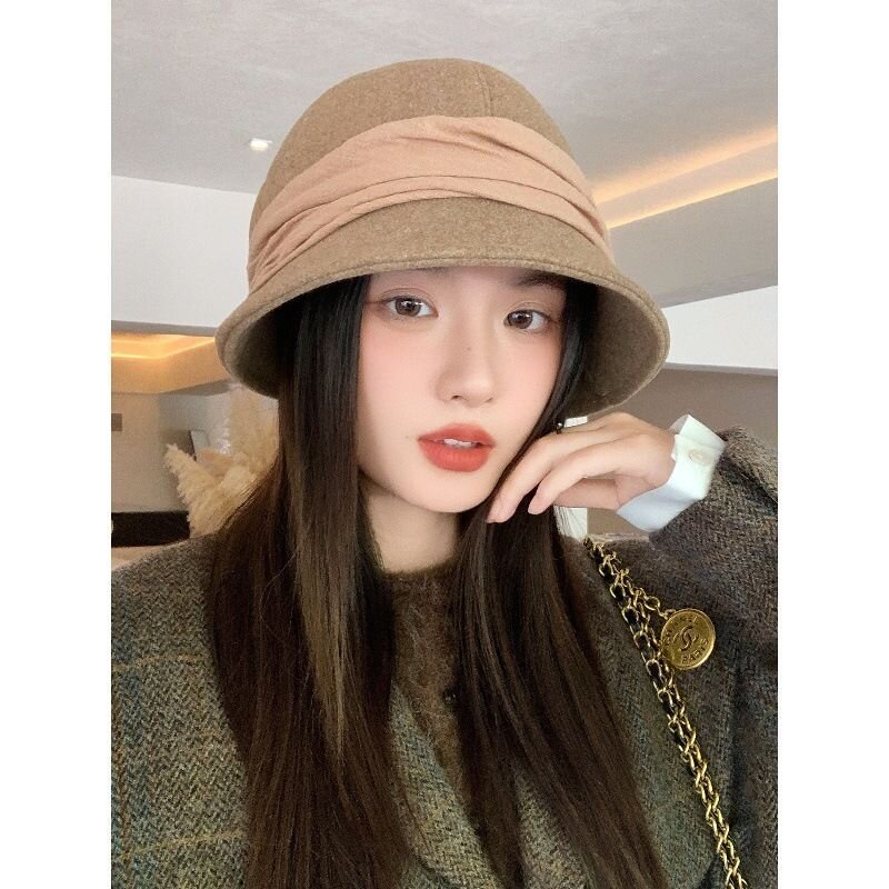 2025春秋季新款毛呢渔夫帽子女宽檐显脸小气质优雅绑带盆帽水桶帽详情3