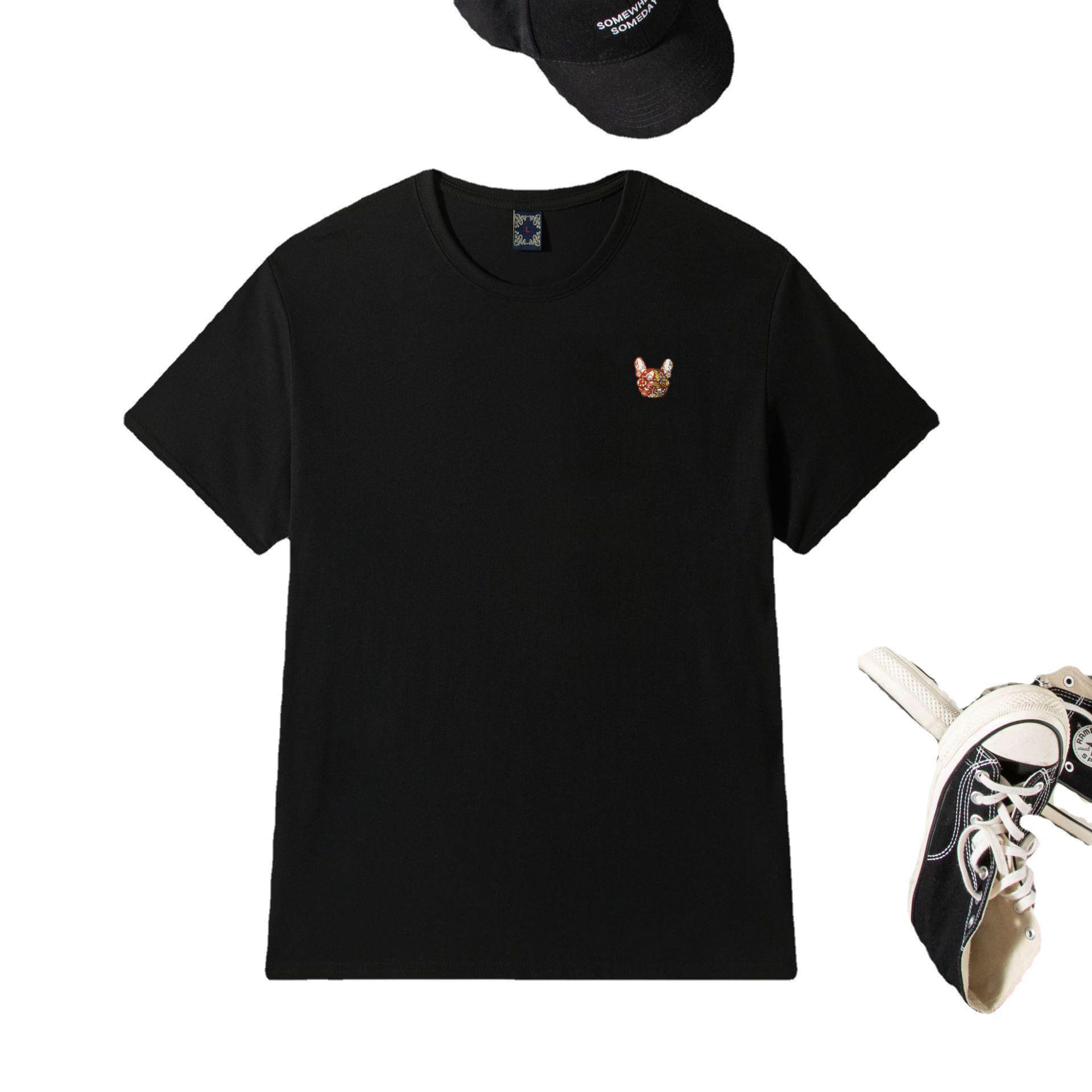 Summer's new embroidered short-sleeved T-shirt for young men, cotton loose, casual, round-neck, trendy and versatile men's wear, with a national trend Item Picture