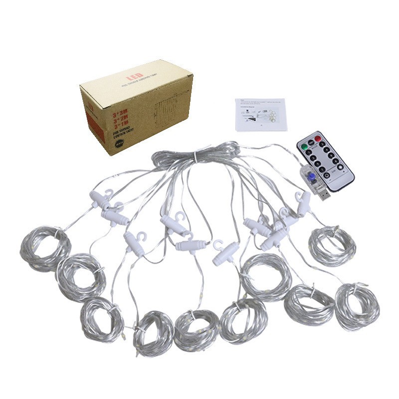 Cross-border 3* 3m 300 light cord, curtain light, usb remote control, indoor and outdoor waterproof copper wire light, curtain light string Item Picture