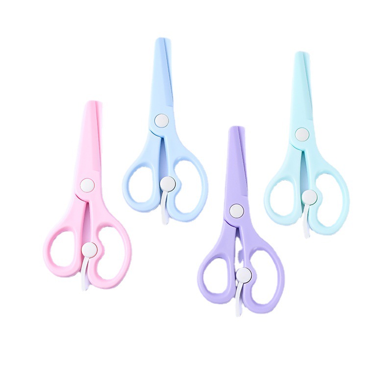 Children's DIY handmade plastic scissors students do not hurt hands bounce-back scissors kindergarten round head edge pack labor-saving scissors Item Picture