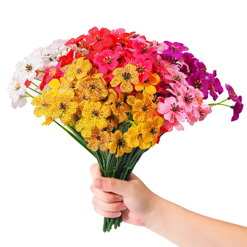 亚马逊5头春草花水草丝印布花 紫罗兰仿真花婚庆酒店户外装饰假花