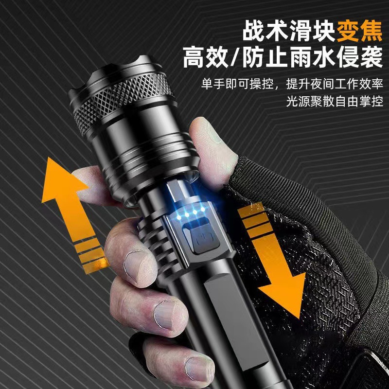 Strong Flashlight Portable Rechargeable Super Bright Outdoor Telescopic Zoom Searchlight Long-Range Focus Household Light details Picture