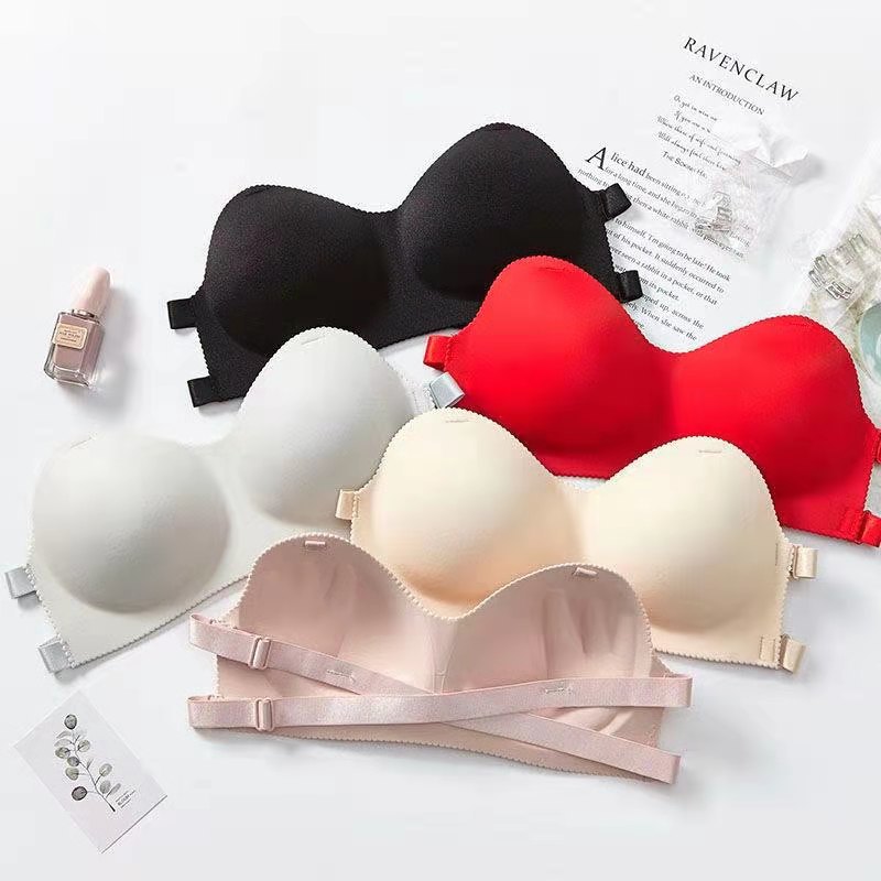 Kaka's popular strapless bra for women, thickened with a top support and a small chest without a belt, is an invisible wedding dress bra details Picture