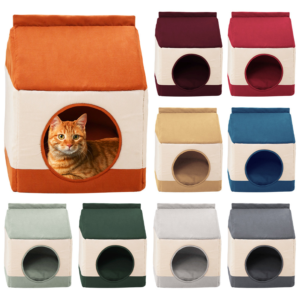 狗窝猫窝房子型冬天保暖小型犬 泰迪四季通用垫可取狗屋猫窝床