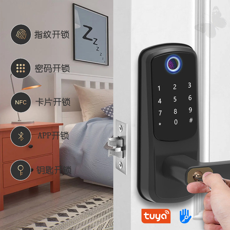 Cross-border bedroom fingerprint lock, universal lock, IC card lock, graffiti WiFi, apartment rental, password lock, mobile phone remote control Specification image