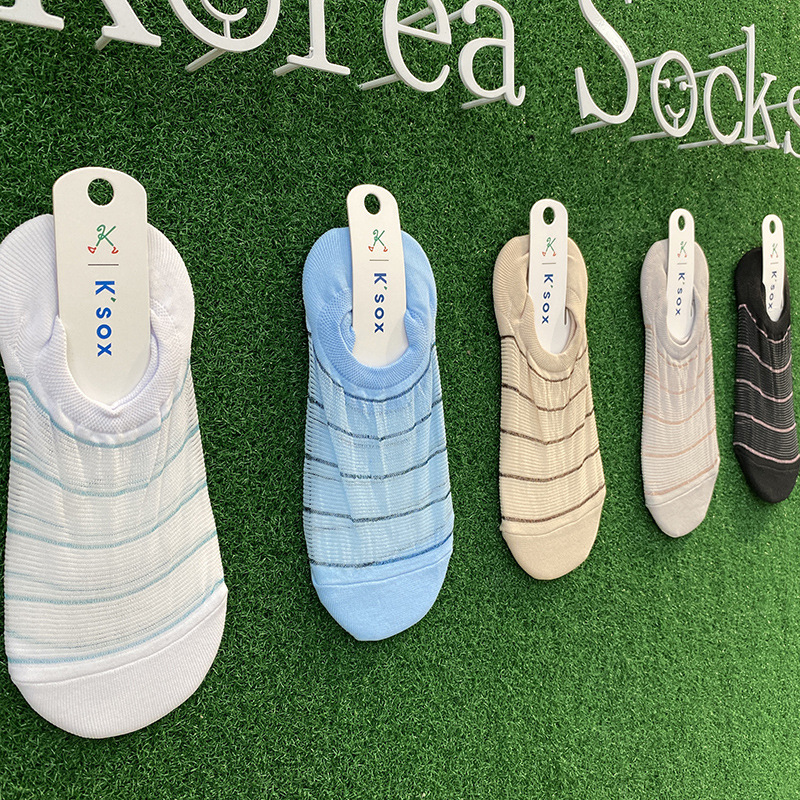 Dongdaemun, South Korea, wholesale of spring new thin mesh bright silk striped anti-slip and non-slipper women's socks details Picture