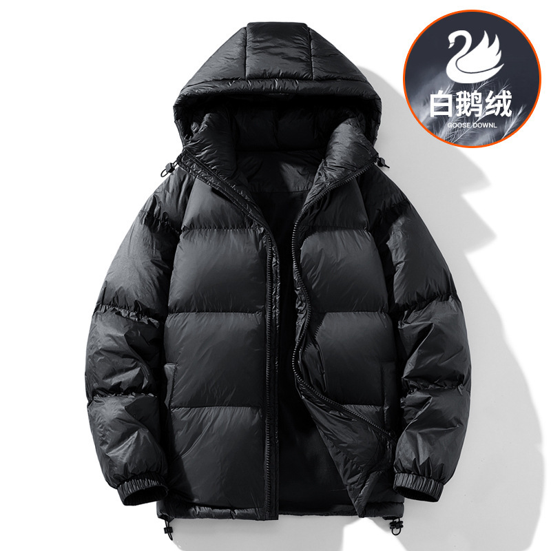 Winter large-sized filled white goose down jacket, warm hooded down jacket, white goose couple men's large-sized cross-border down jacket