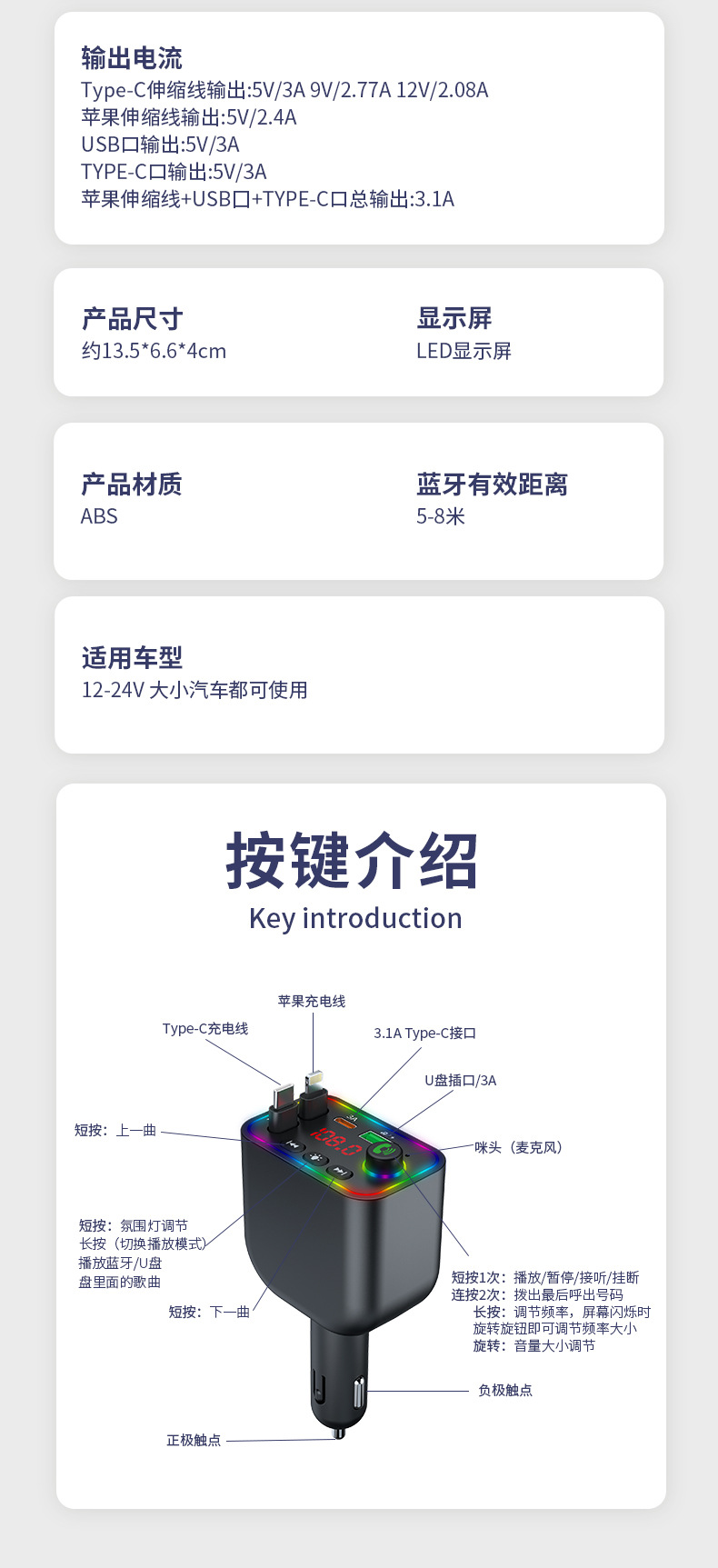 Y4工厂批发车载mp3 蓝牙fm发射器 私模快充车载充电器 跨境新品详情15