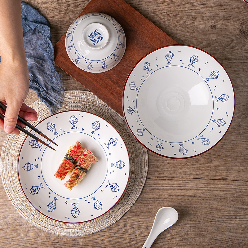 日式碗碟套装家用米饭碗陶瓷汤面碗泡面吃饭碗一人食碗盘碗碟餐具详情图3