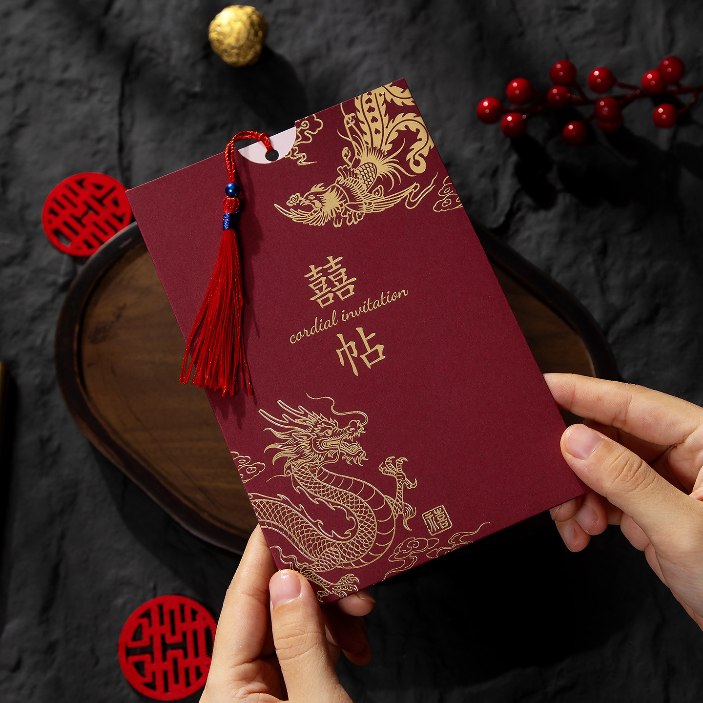 Wedding invitations and cards, new Chinese-style wedding, Chinese Sujiu Red invitation letters, wedding supplies, invitations and cards can be printed