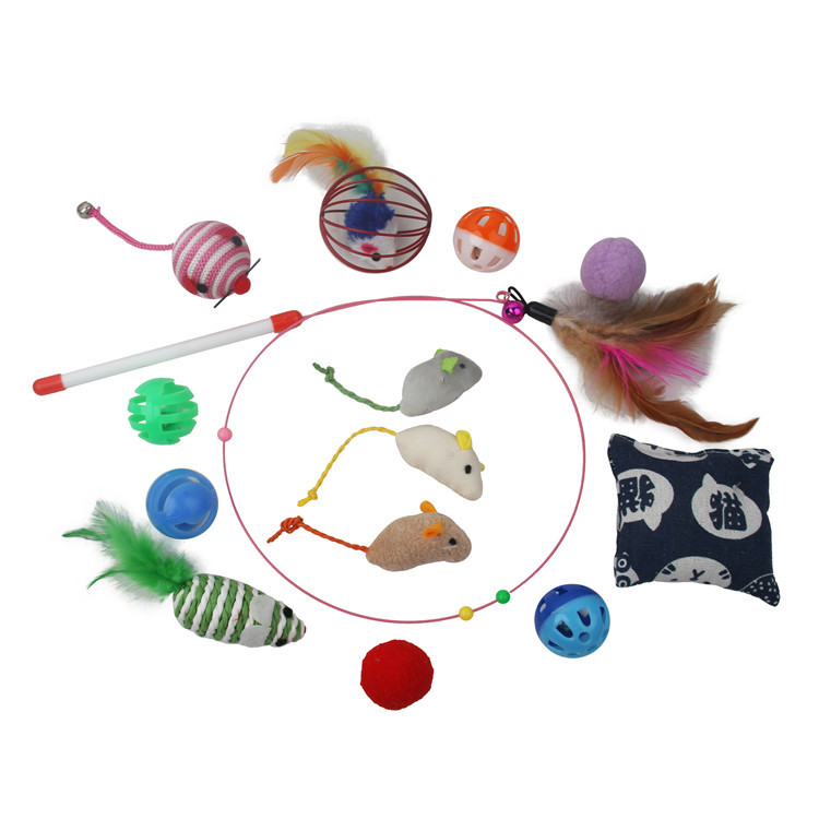 14-piece set of cat toys, cat toys, steel wire feather cat, mint mouse cage, mouse and cat supplies