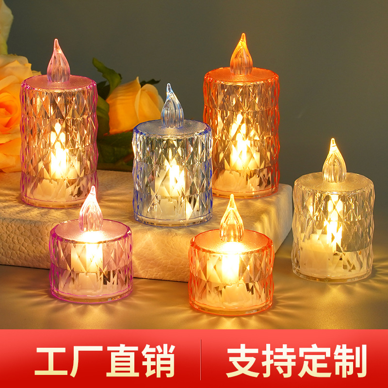Wholesale transparent crystal candle lights, LED small candles, electronic candles, Christmas creative festival atmosphere decorative lights