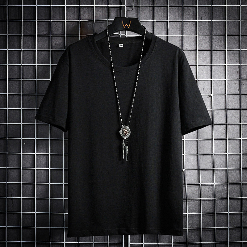 2023 Summer new style white short-sleeved T-shirt for teenagers, solid black men's T-shirt with round neck and printed cultural T-shirt Specification image