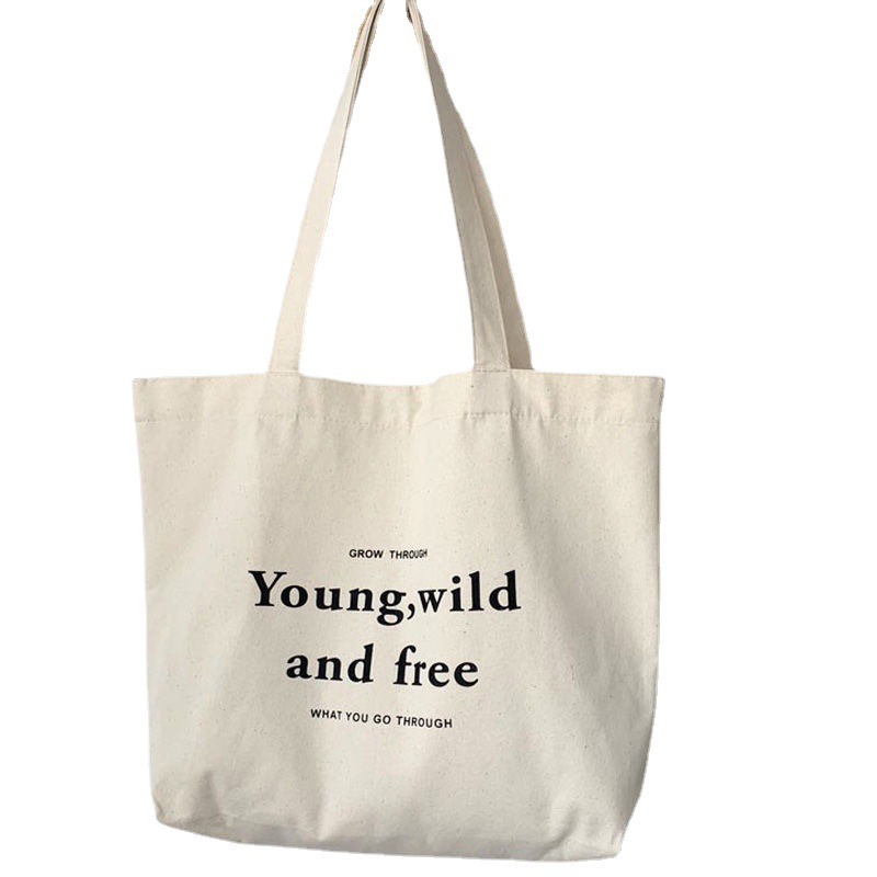 Single-shoulder canvas bag for female students in class, artistic Korean style retro English fashion shopping wholesale cloth bag, zipper bag Item Picture