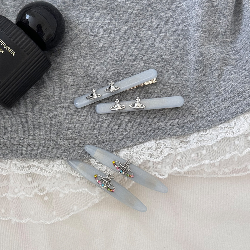 夏日甜酷雾色灰蓝合金星球土星发夹高级感时尚发饰边夹侧边刘海夹