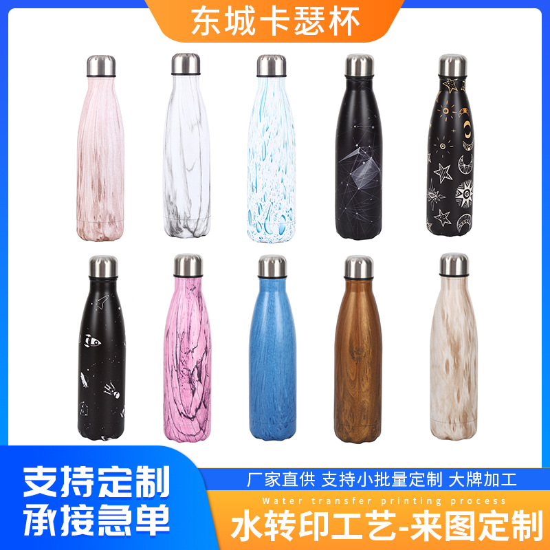 跨境304不锈钢保温杯水转印工艺美式可乐瓶户外便携运动水杯批发