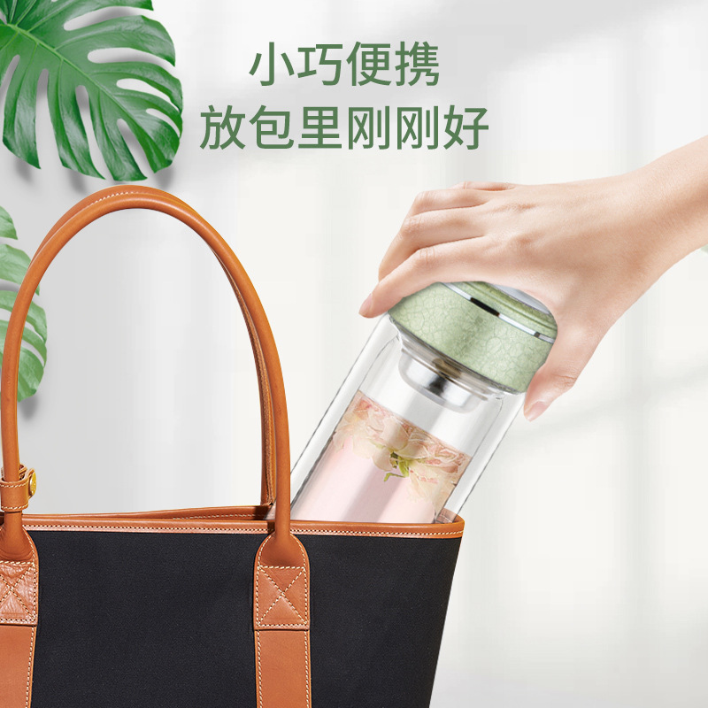 Shanghai Xinjiayuan Double-layer insulated glass Cup with filter, portable anti-drop transparent insulated office tea cup details Picture