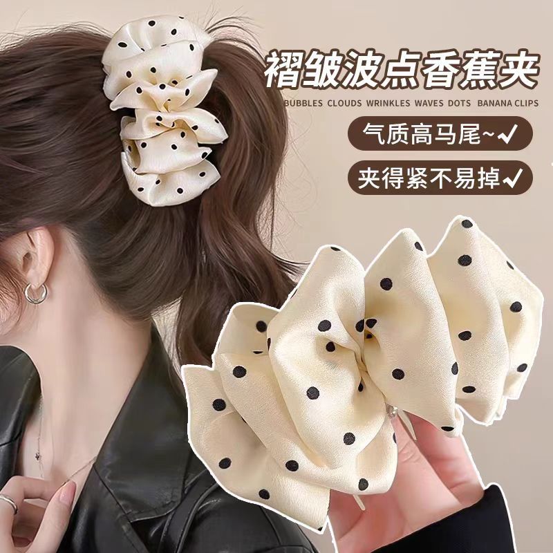 爆款巨显发量横着夹新款褶皱波点香蕉夹云朵泡泡甜美高马尾竖夹子细节图
