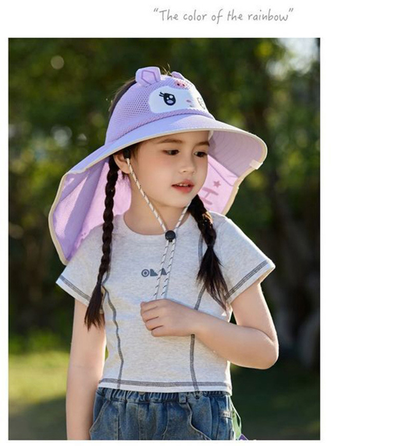 儿童防晒帽宝宝夏季大檐护脖披肩遮阳帽男女童可爱渔夫帽卡通详情7