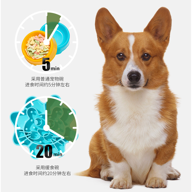 Pet supplies: Slow food bowls, cat bowls, dog bowls, food bowls, licking bowls, cross-border new scientific feeding, anti-choking plastic slow food Specification image