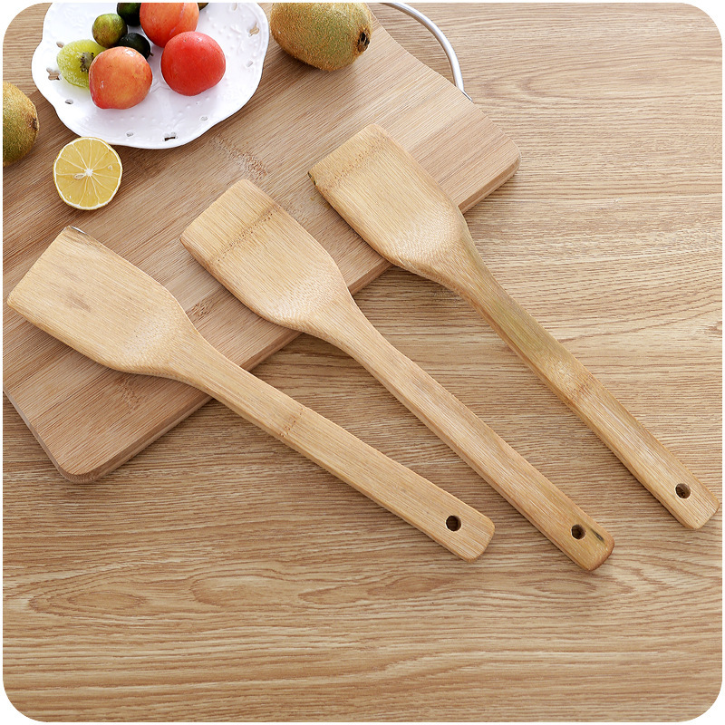 Bamboo and wood spatula, non-stick pan, kitchen cooking and stir-frying bamboo and wood spatula, household non-damaging pan, square long-handled bamboo and wood spatula