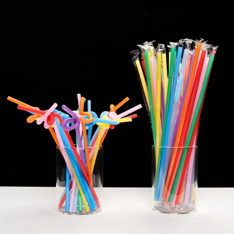 Wholesale Disposable Straws Single Independent Packaging Color Art Straws Drink Styling Long Straws 100 Pieces/Pack