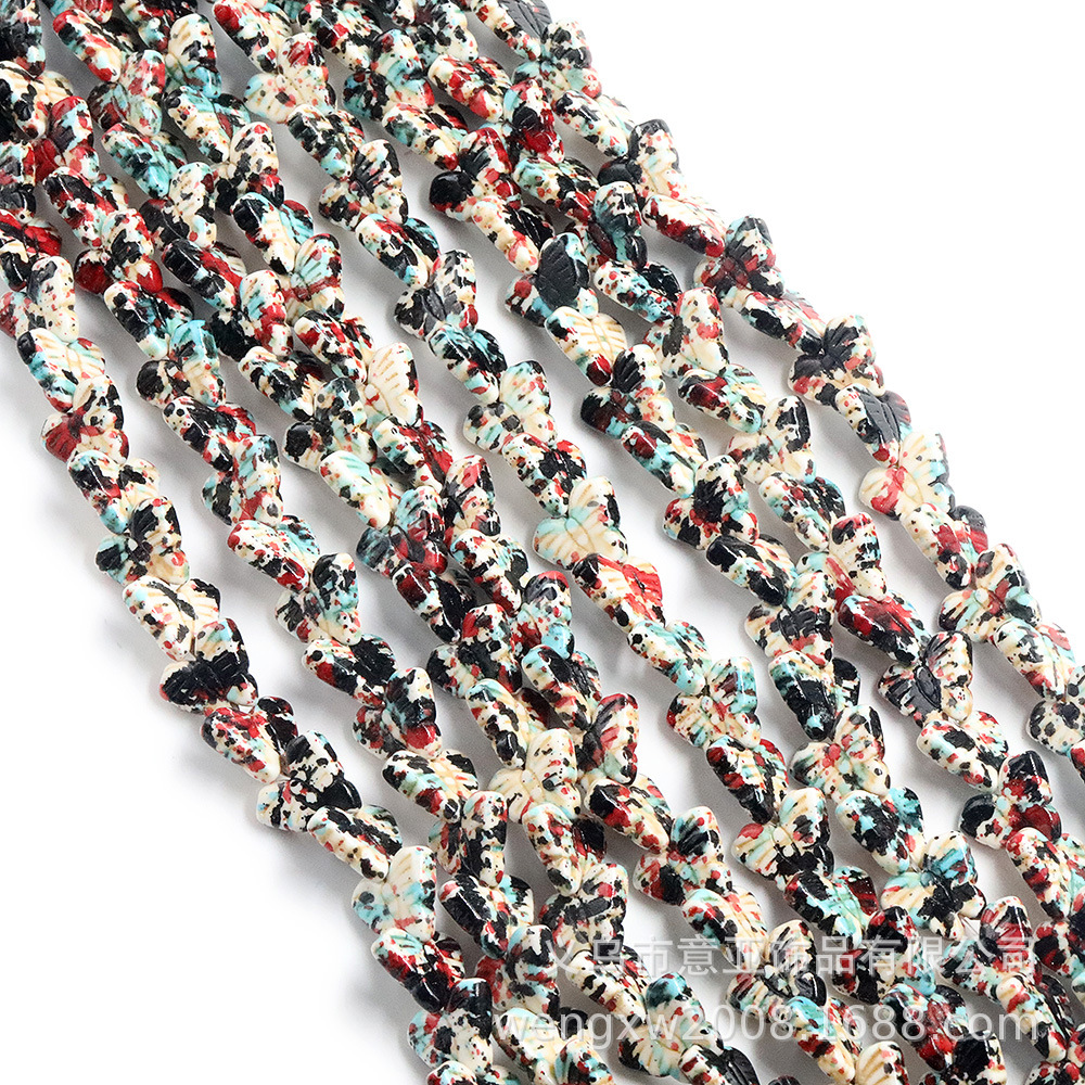 Diy Jewelry Accessories Synthetic Turquoise Butterfly Beaded Ink Effect Baking Paint Two-Tone Turquoise Beads Loose Batch Beads Beaded Loose Beads Application Scenario